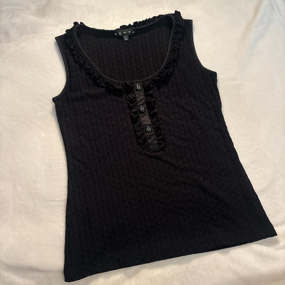 Black Ruffled Women's Top - Picture 2 of 4
